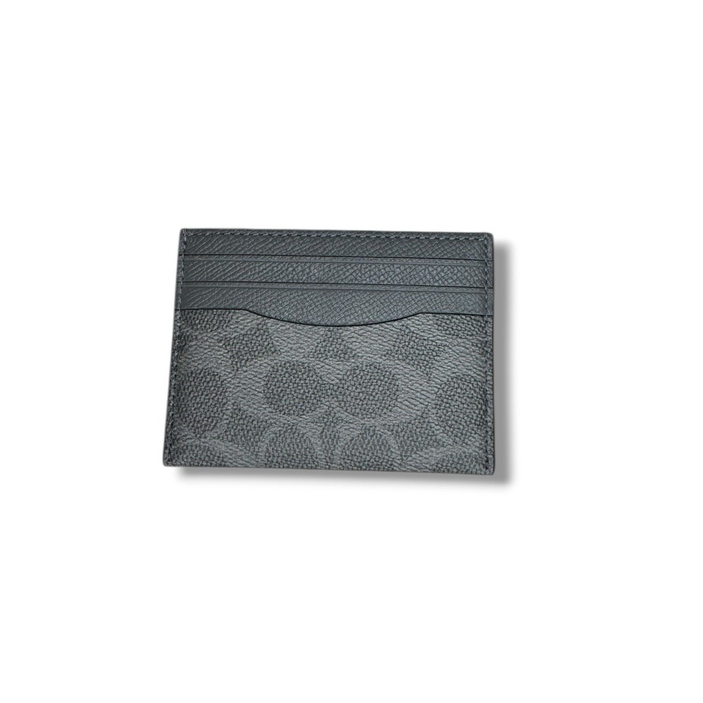 Coach Slim Card Case Signature Gray Canvas Leather Wallet NWT Sold Out